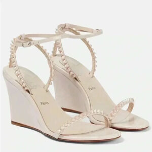 Christian Louboutin SO ME Wedge Sandal 42 11.5 12 Spike Stud Ankle Heels Leche